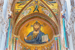 Christ Pantocrator located inside San Salvatore Cathedral, Cefalu, Sicily, Italy