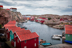 Colorful boathouses in Smögen on the west coast of Sweden