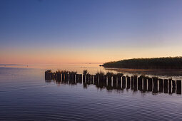 Groynes on the Baltic Sea at dawn. deserted. Szczecin Lagoon, Baltic Sea, Mecklenburg-West Pomerania, Germany, Europe
