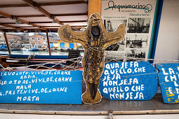 Detailaufnahme von einem Museum Fischerboot in Chioggia, Lagune von Venedig, Veneto, Italien, Europa