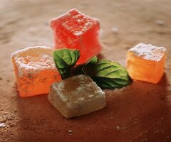 Arabic jelly cube with fresh mint