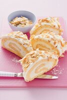 Sponge roll with quark filling and almonds