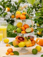 Assorted citrus fruit on tiered stand
