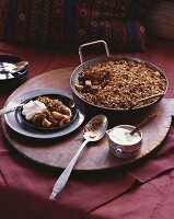 Apple crumble with dried cherries