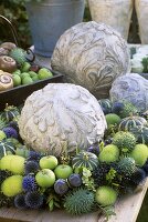 Autumn wreath (apples, ornamental gourds, ornamental cucumbers)