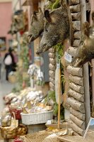 Food shops in a street in Norcia (Italy)