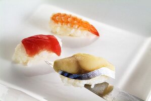 Three different nigiri sushi
