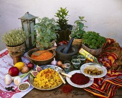 Saffron pilaw rice and ingredients from the Arabian kitchen