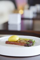 Marinated tuna fish with mango puree