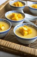 Bowls of Mango Pudding on Tray