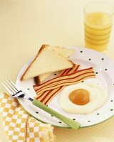 April Fool breakfast: apricot egg and candy bacon
