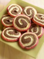 Chocolate, Vanilla, Strawberry Swirl Cookies