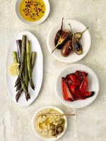 Antipasto; Asparagus, Eggplant, Roasted Peppers, White Bean Dip and Herbed Oil