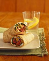 Grilled Steak and Pepper Wrap with Spinach; Lemon Water