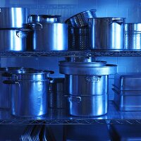 Commercial Pots and Pans on Chef's Kitchen Shelving