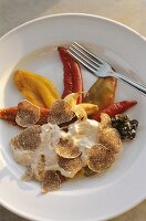 Peperonata with tuna cream and white truffles