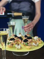 Savoury appetisers for a party or champagne reception