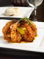 Grilled Chili Shrimp Wrapped Around Lemon with Rice