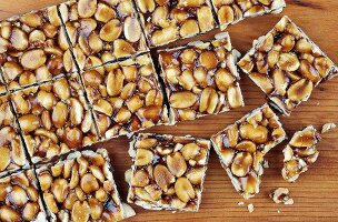 Home-made peanut and caramel squares