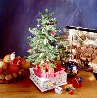 Decorated Christmas tree on music box