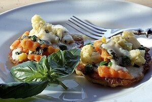 Gratinierte Gemüsepuffer Mit Mozzarella-Käse überbacken.