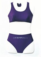 Dunkelblauer Bikini mit Logo-Druck von Emporio Armani auf der Hose