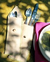 Fabric bag filled with cutlery