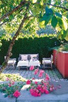 Sitting area on terrace of Hotel Villino, Lake Constance, Lindau, Germany