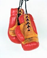 Close-up of boxing gloves on white background