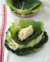 Close-up of savoy cabbage with potato filling