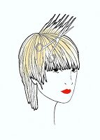 Illustration, Zeichnung einer Frisur mit Schere, bonde kurze Haare