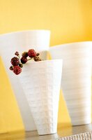 Close-up red berries in white vase