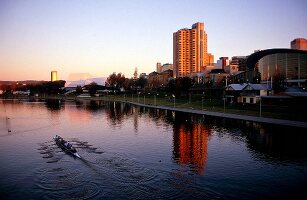 View of Torrens River and skyscrapers in Adelaide, Australia