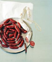 Two different types of salami on plate