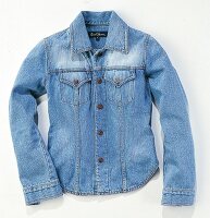 Tailiertes Shrunk-Shirt-Jackett mit Klappentaschen aus Jeansstoff
