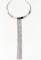 Close-up of silver choker with chain on white background