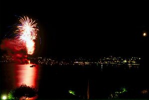 Fireworks at night during Lake Festival in Konstanz, Germany