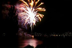 Fireworks at night during Lake Festival in Konstanz, Germany