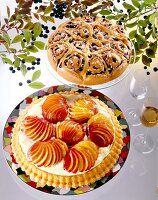 Blueberry pie and nectarine quark cake