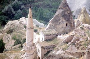 Steeple of mosque tower in the mountains, Turkey