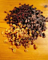 Close-up of various types of raisins