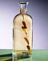 Close-up of bottle with garlic vinegar