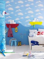 View of children room with wall decorated in seafaring style