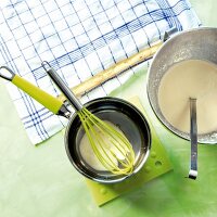 Preparation of sponge roll with lemon cream, overhead view