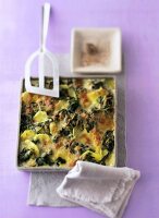 Close-up of potato gratin with spinach