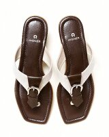 Brown leather toe sandals on white background