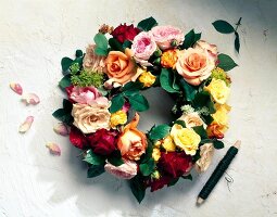 Close-up of rose wreath