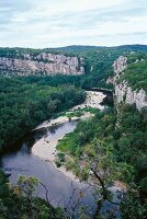 Elevated view of Bois de Paiolive and river in Ardeche, France