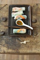 Vietnamese summer rolls with a coriander dip