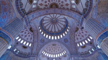Interior view of domes in Blue Mosque, Istanbul, Turkey